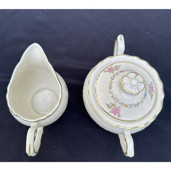 Stunning Federal Shape Syracuse Briarcliff Creamer & Sugar Bowl with Lid -6E - Picture 6 of 12